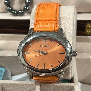 Ladies Beautiful! 💞 LeVian Orange Peachy Summer Color Silver Watch NEW BATTERY🔋